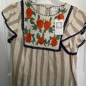 THML embroidered top with flutter sleeves